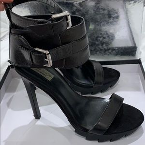 Black Strappy High Heel Sandals with Buckle Ankle - Unbranded
